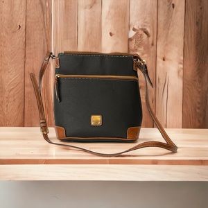 Black And Brown Crossbody Handbag With Adjustable Strap